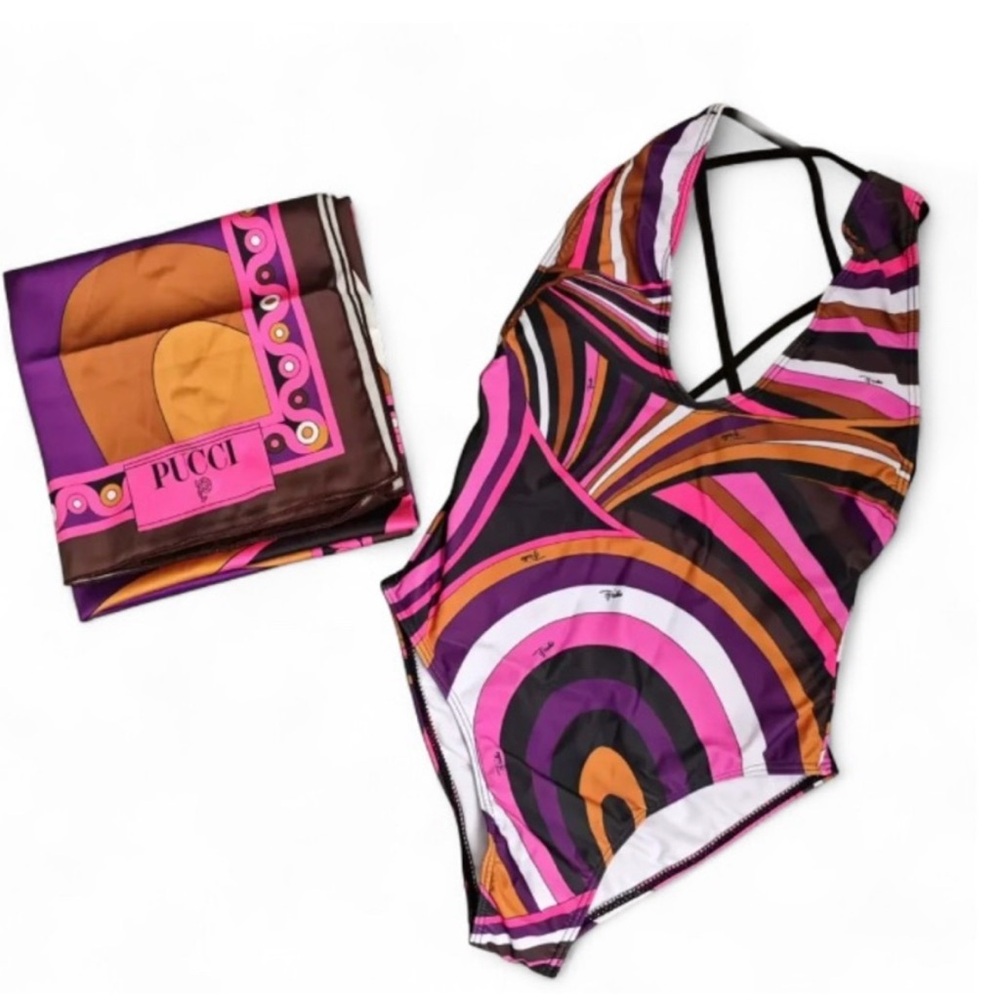 Emilio Pucci Pink and Orange One Piece Swimsuit